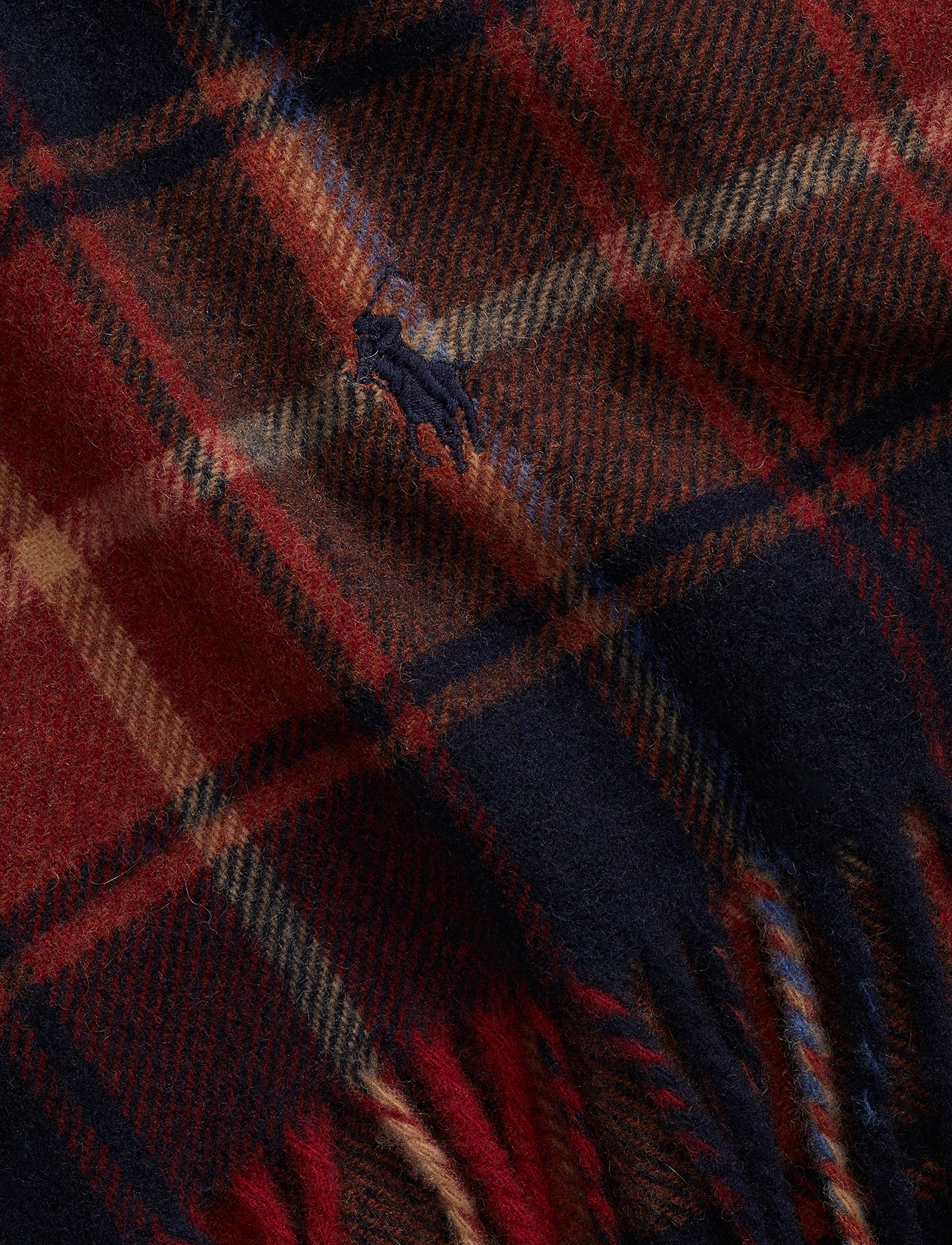 Écharpe écossaise frange en laine et cachemire mélangé - Red & Multicolore