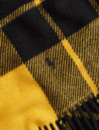 Large wool tartan fringed scarf - Yellow Plaid