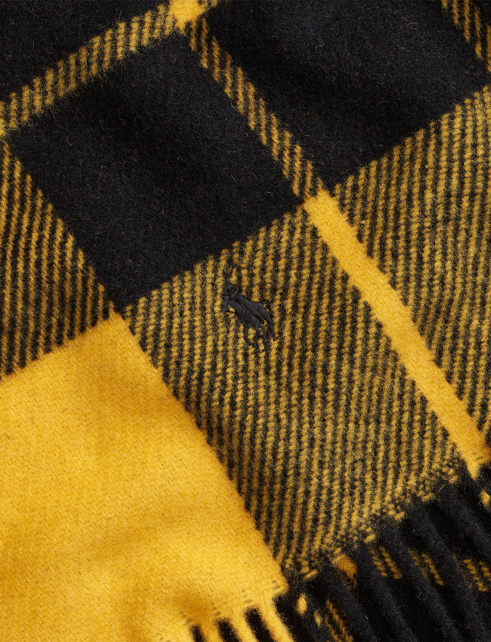 Large wool tartan fringed scarf - Yellow Plaid