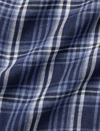 Tartan linen twill shirt - Indigo Blue