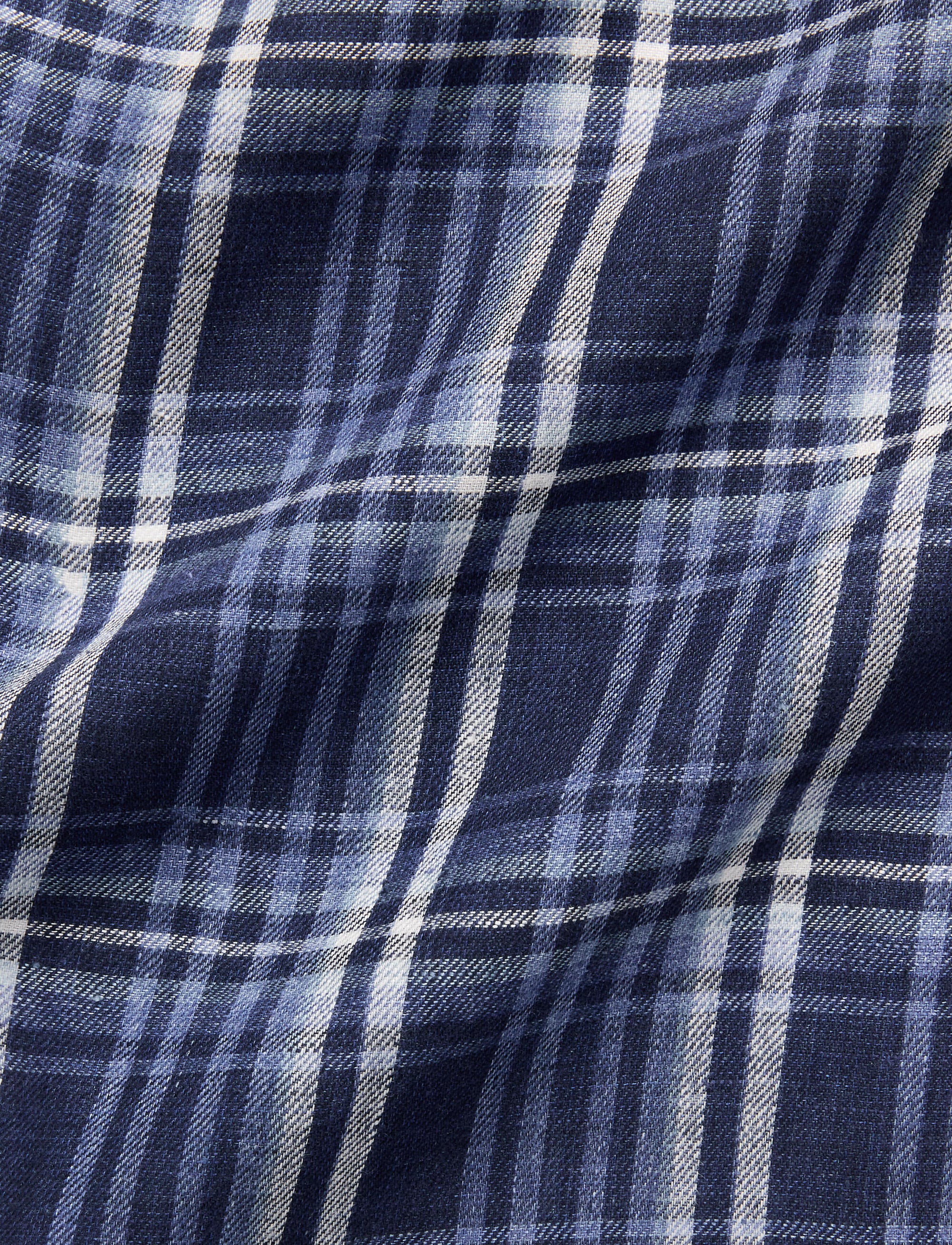 Tartan linen twill shirt - Indigo Blue