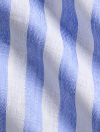 Chemise safari rayée en lin - Cornflower Blue & White