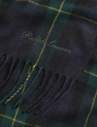 Écharpe écossais à franges en cachemire - Navy, Green & Gold