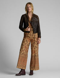 Veste moto en cuir - Dark Sepia