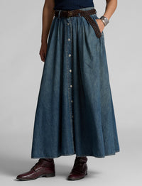 Jupe plissée en denim indigo - Medium Indigo