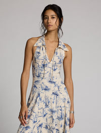 Robe nautique en jersey de lin et coton - Cream & Blue