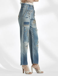 Rosie decorated 7/8 jeans - Indigo