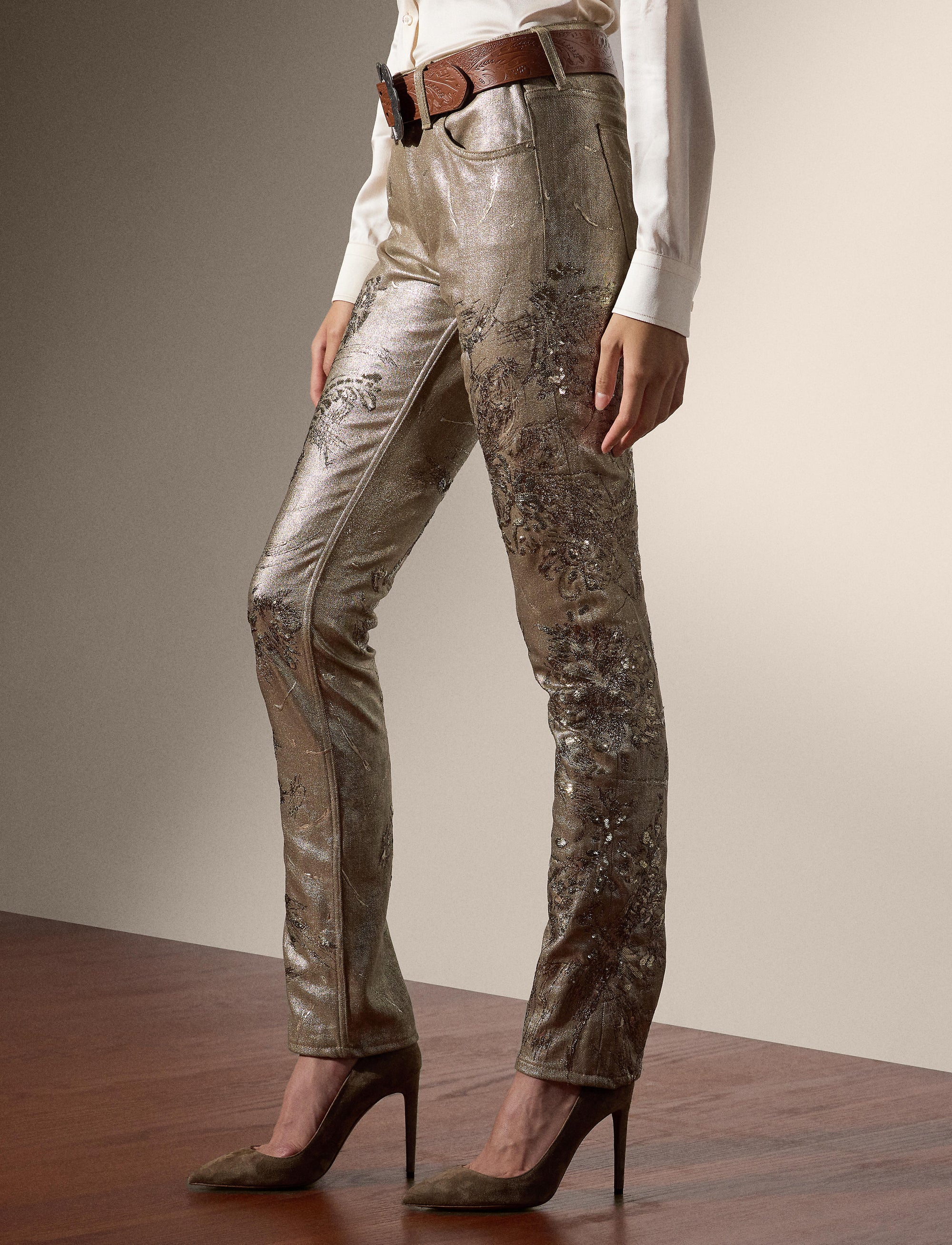 160 denim slim jeans with decoration - Champagne