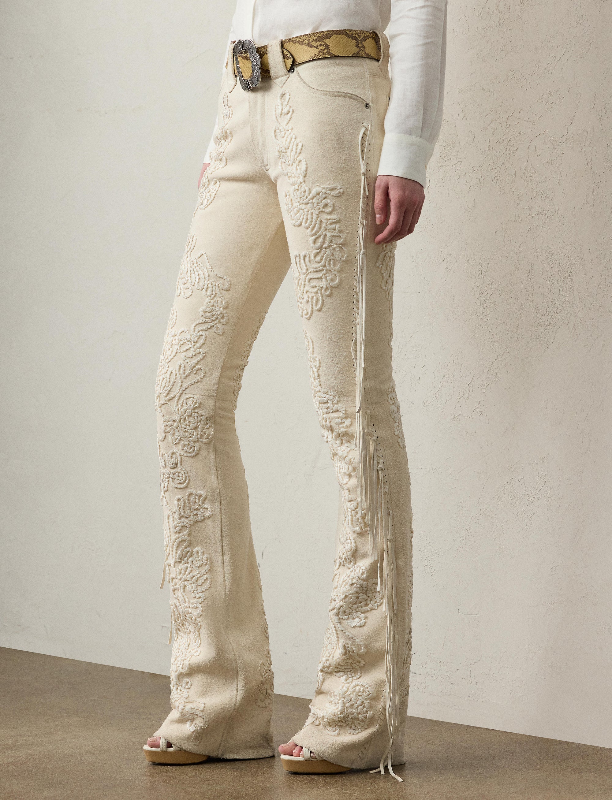 Pantalon Annabeth à franges en daim - Cream