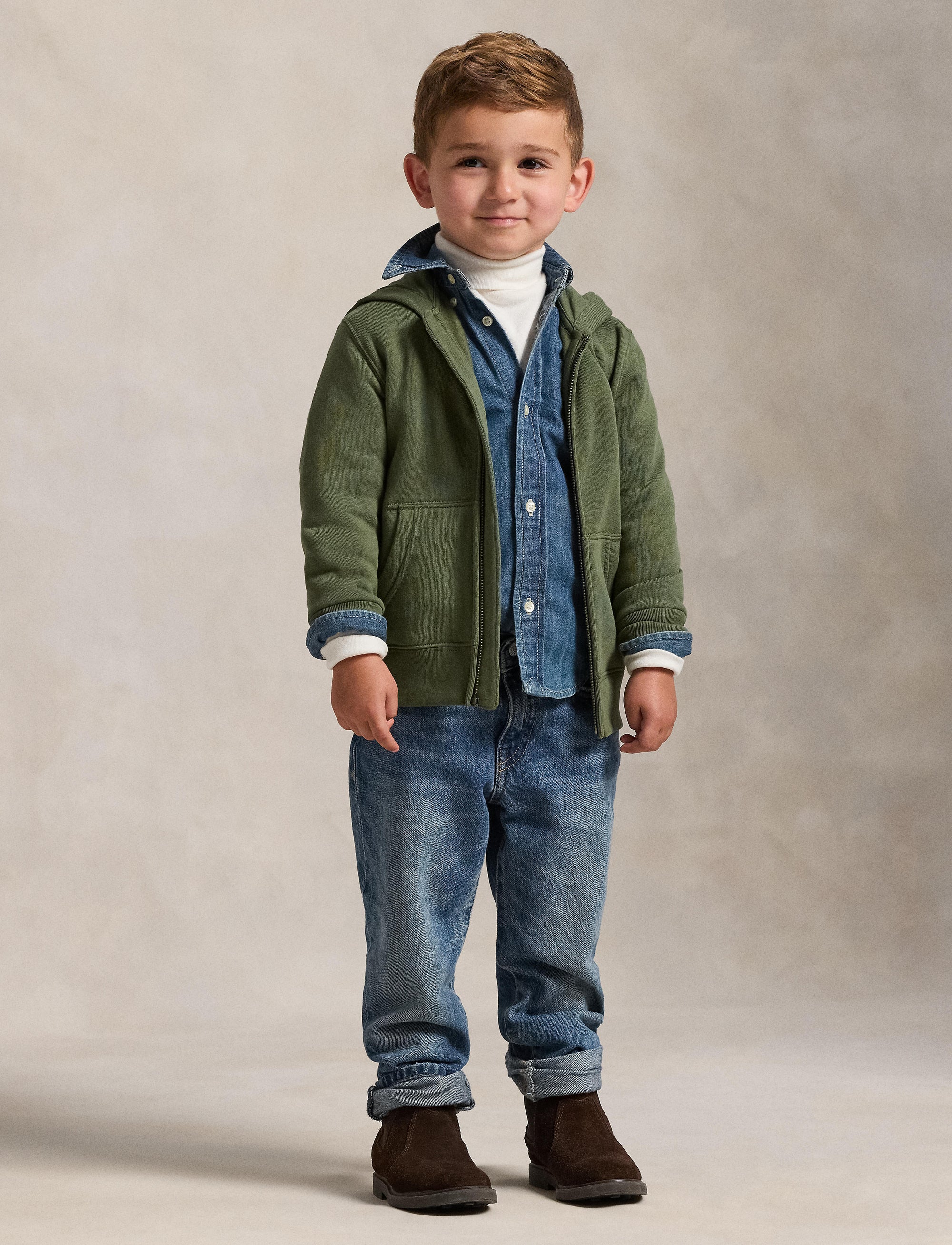 Sweat à capuche zippé en molleton - Mint Olive
