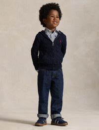 Pull torsadé et zippé à capuche en coton - Navy