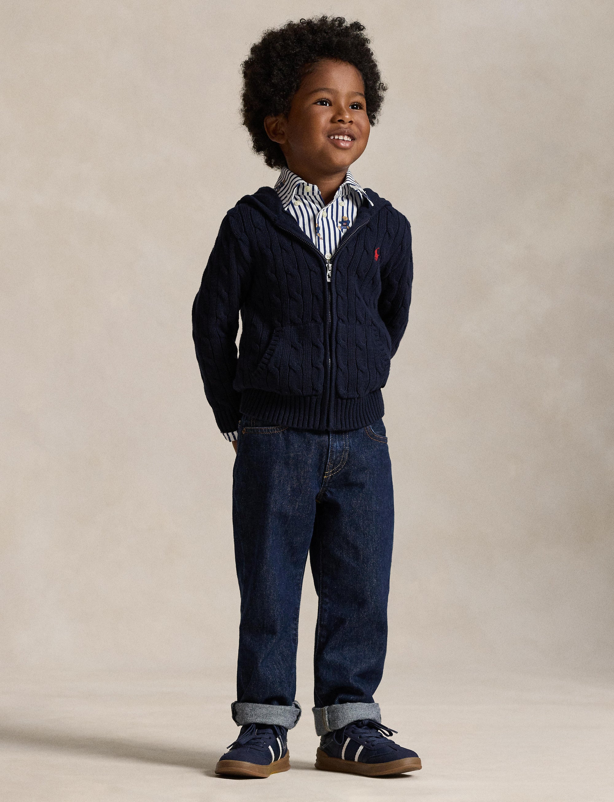 Pull torsadé et zippé à capuche en coton - Navy