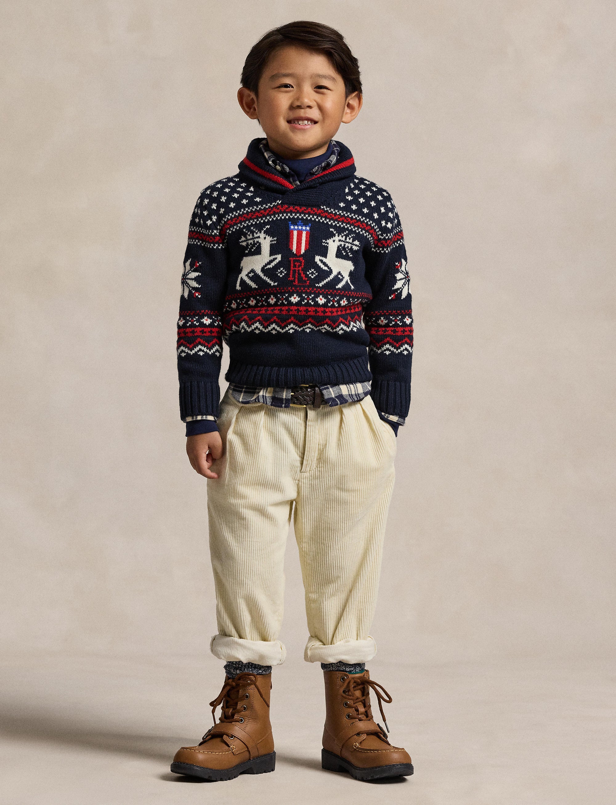 Cotton blend shawl collar jumper - Navy Combo