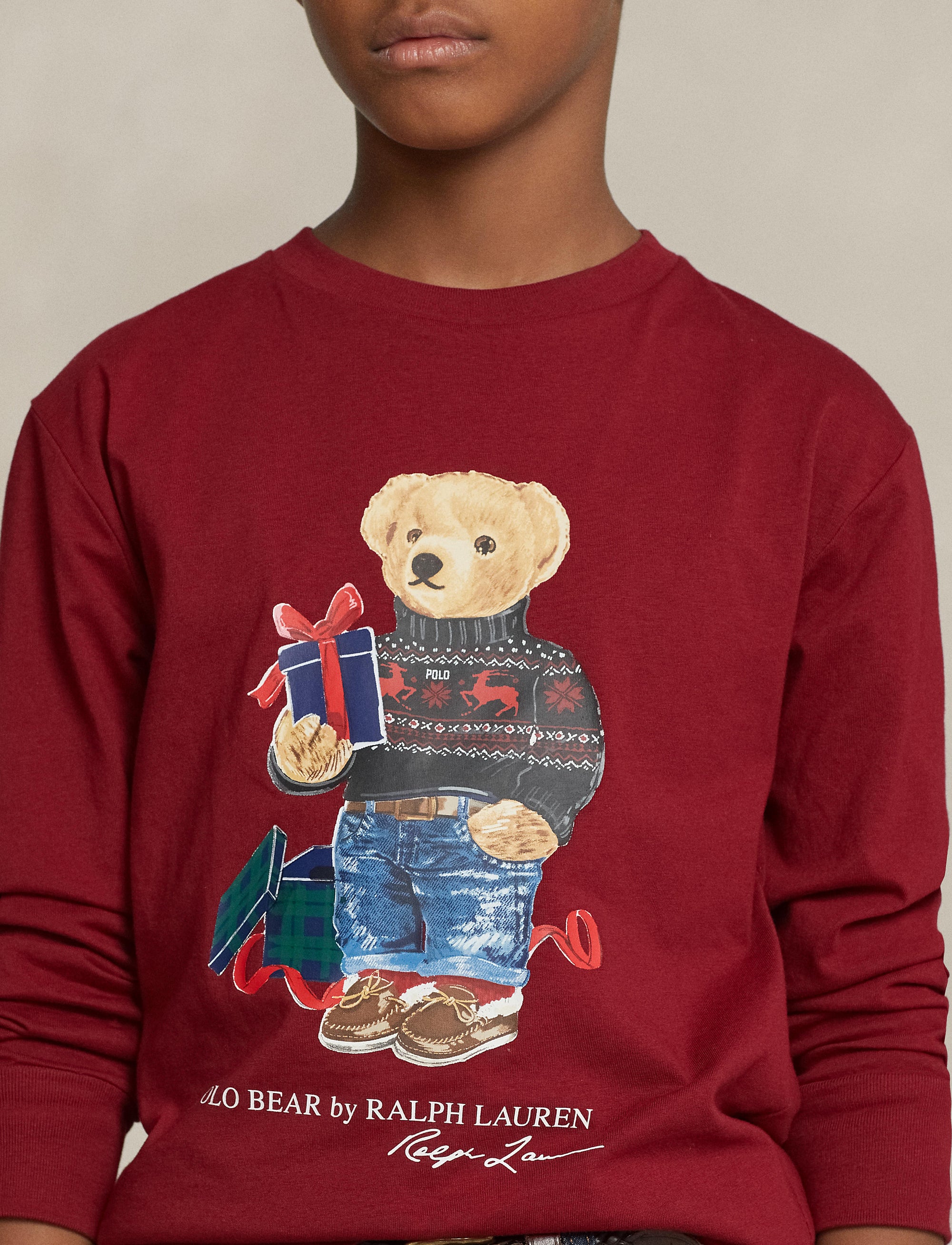 T-shirt Polo Bear manches longues - Holiday Red Gift Bear