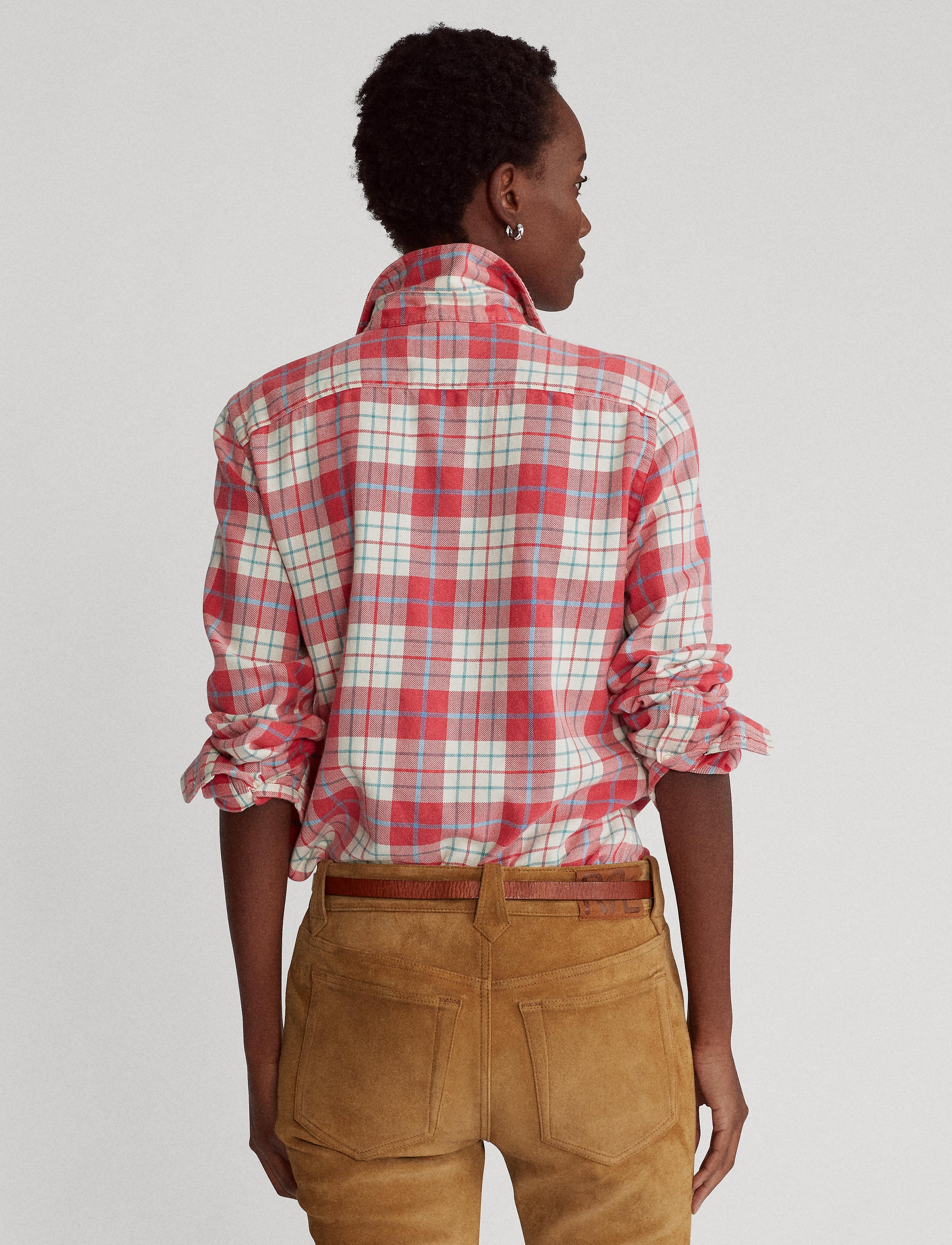 Tartan cotton twill shirt - Faded Red & Cream Plaid