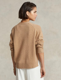 Cardigan jumper in wool blend - Camel Melange Collection