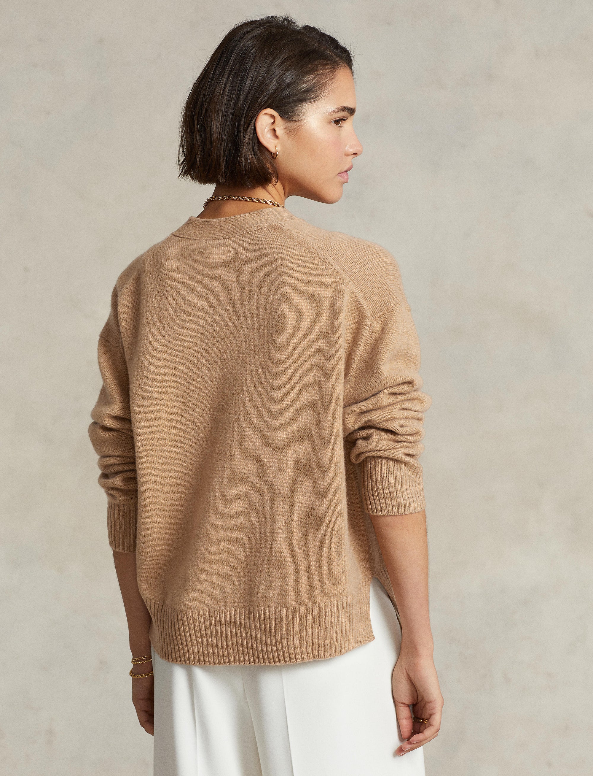 Cardigan jumper in wool blend - Camel Melange Collection