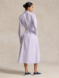 Belted cotton striped shirt-dress - White & Purple