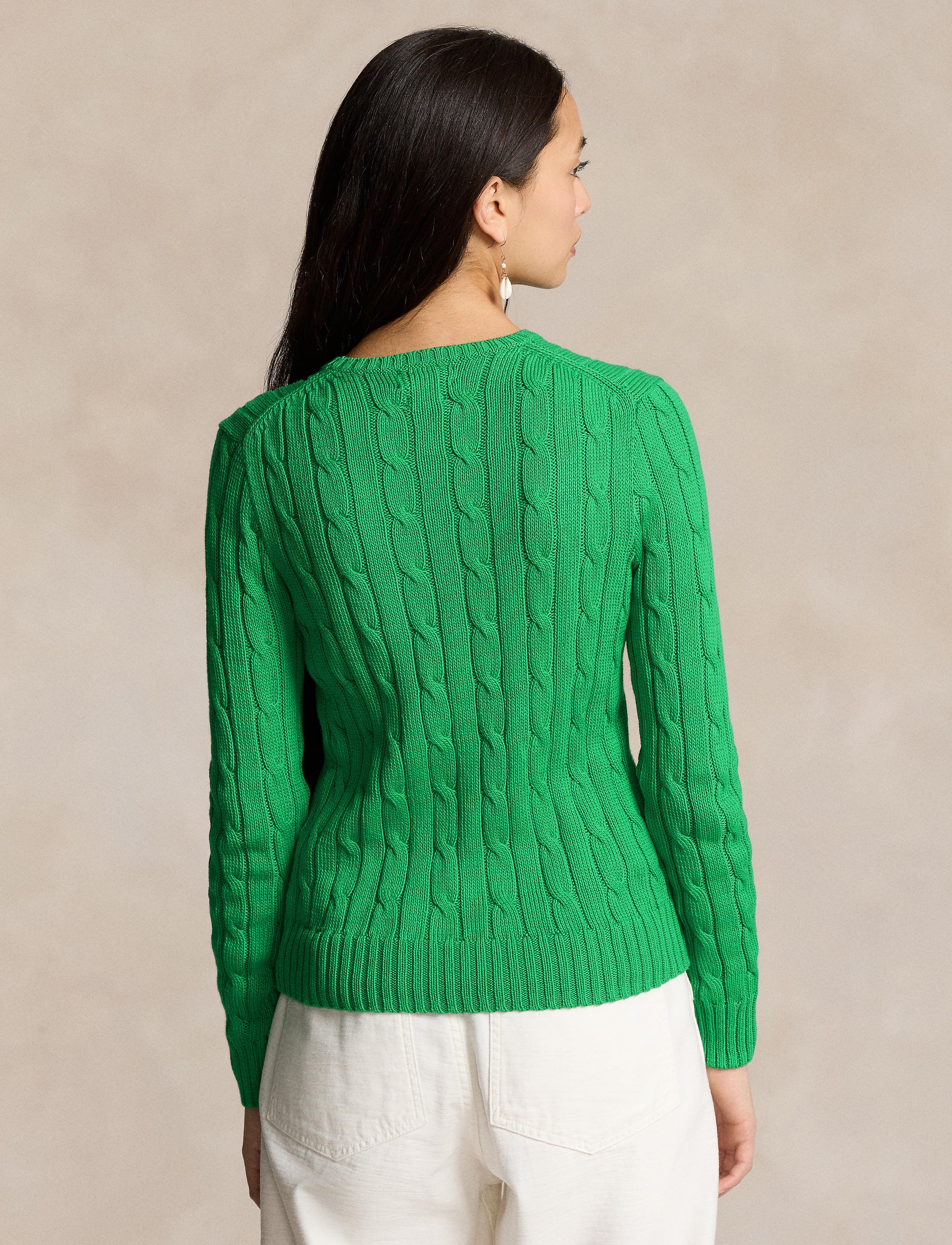 Pull Julianna torsadé à col rond en coton - Preppy Green