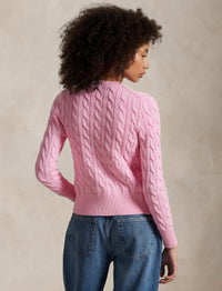Cardigan torsadé à col rond en coton - Carmel Pink