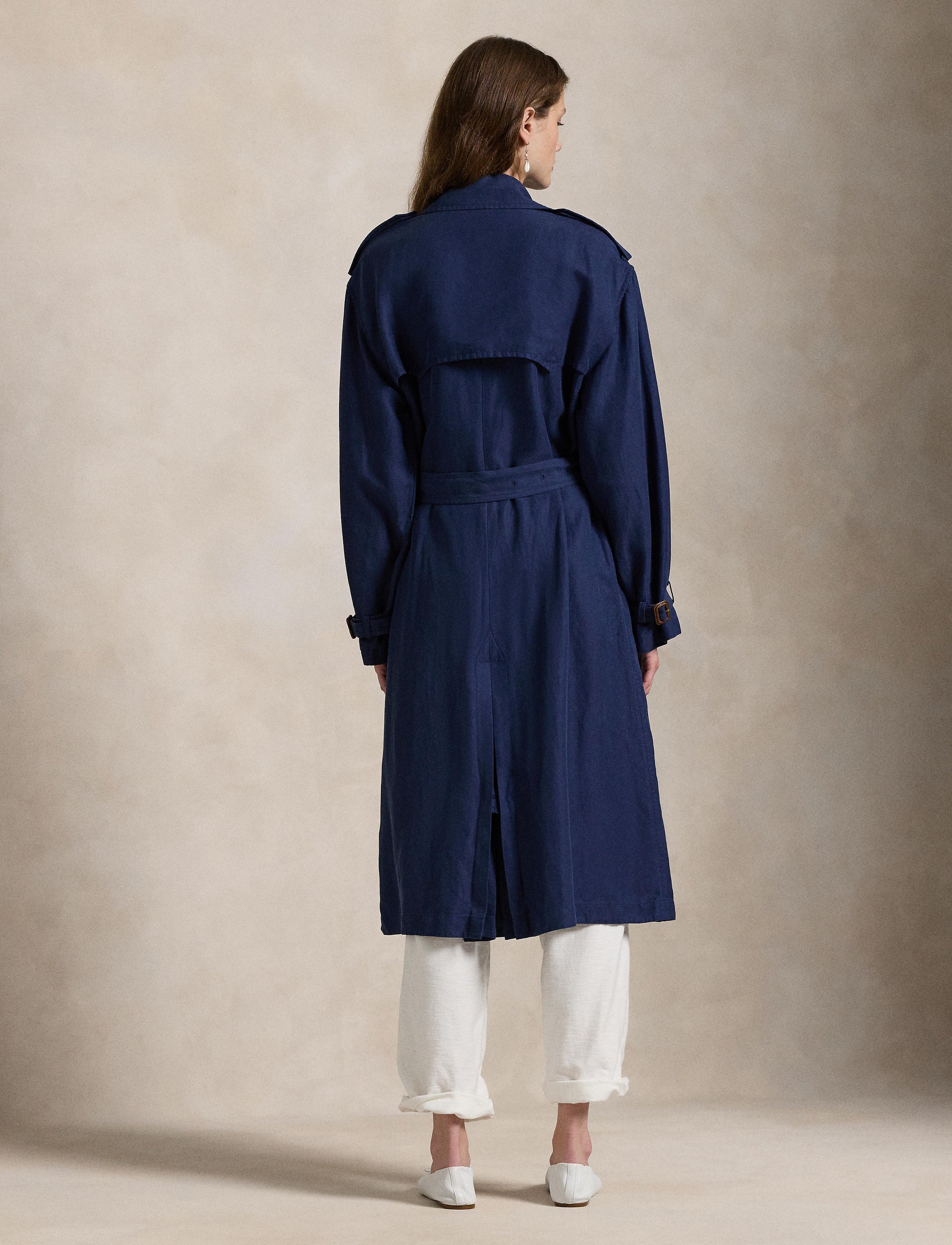 Trench-coat en soie et lin mélangé - Newport Navy