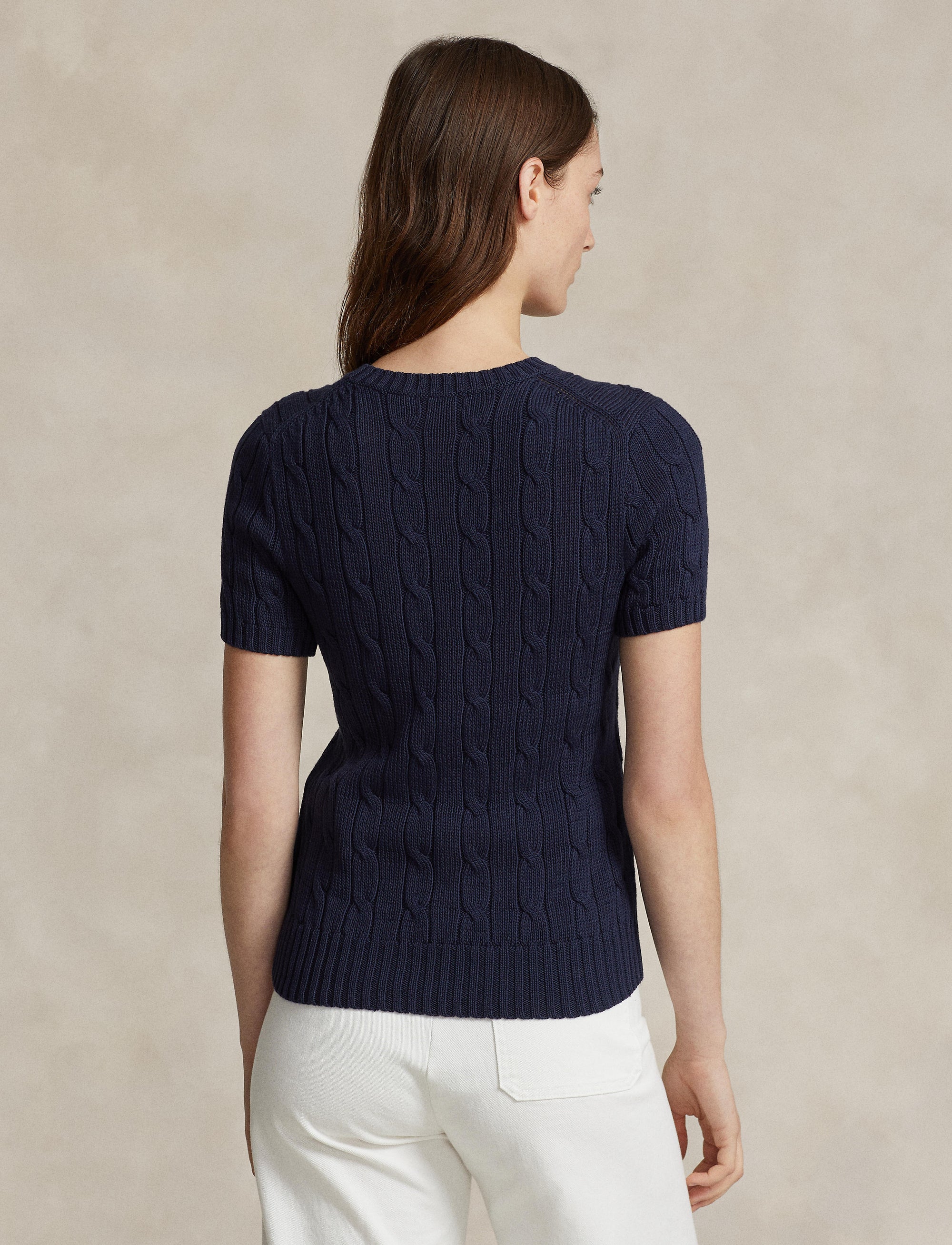 Pull torsadé à manches courtes en coton - Hunter Navy