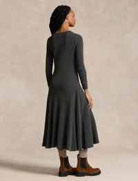 Henley dress in waffle knit - Pebble Black