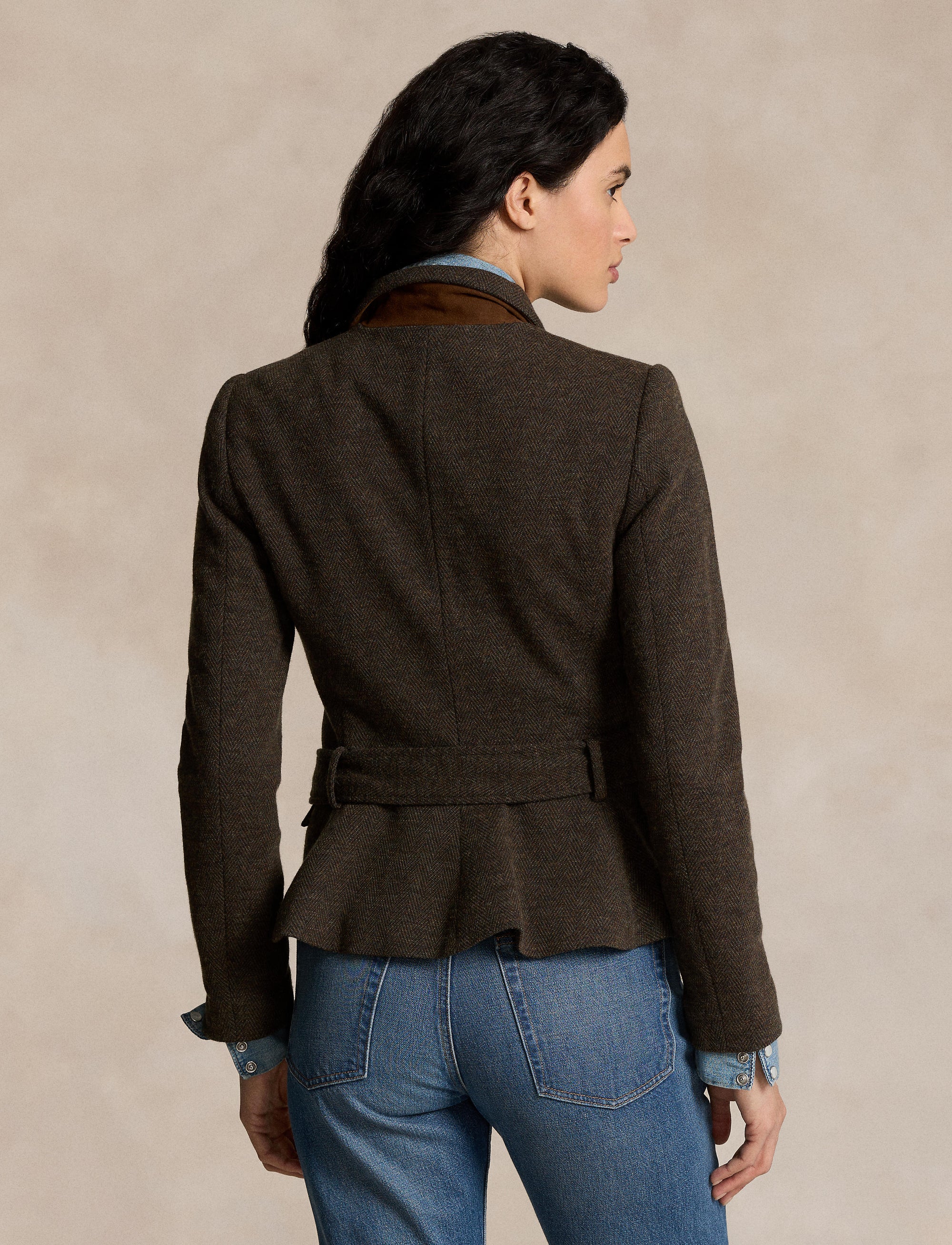 Blazer ceinturé à chevrons en laine - Loden