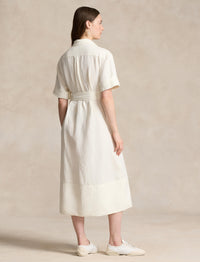 Robe-chemise ceinturée en soie et mélangé - Antique Cream