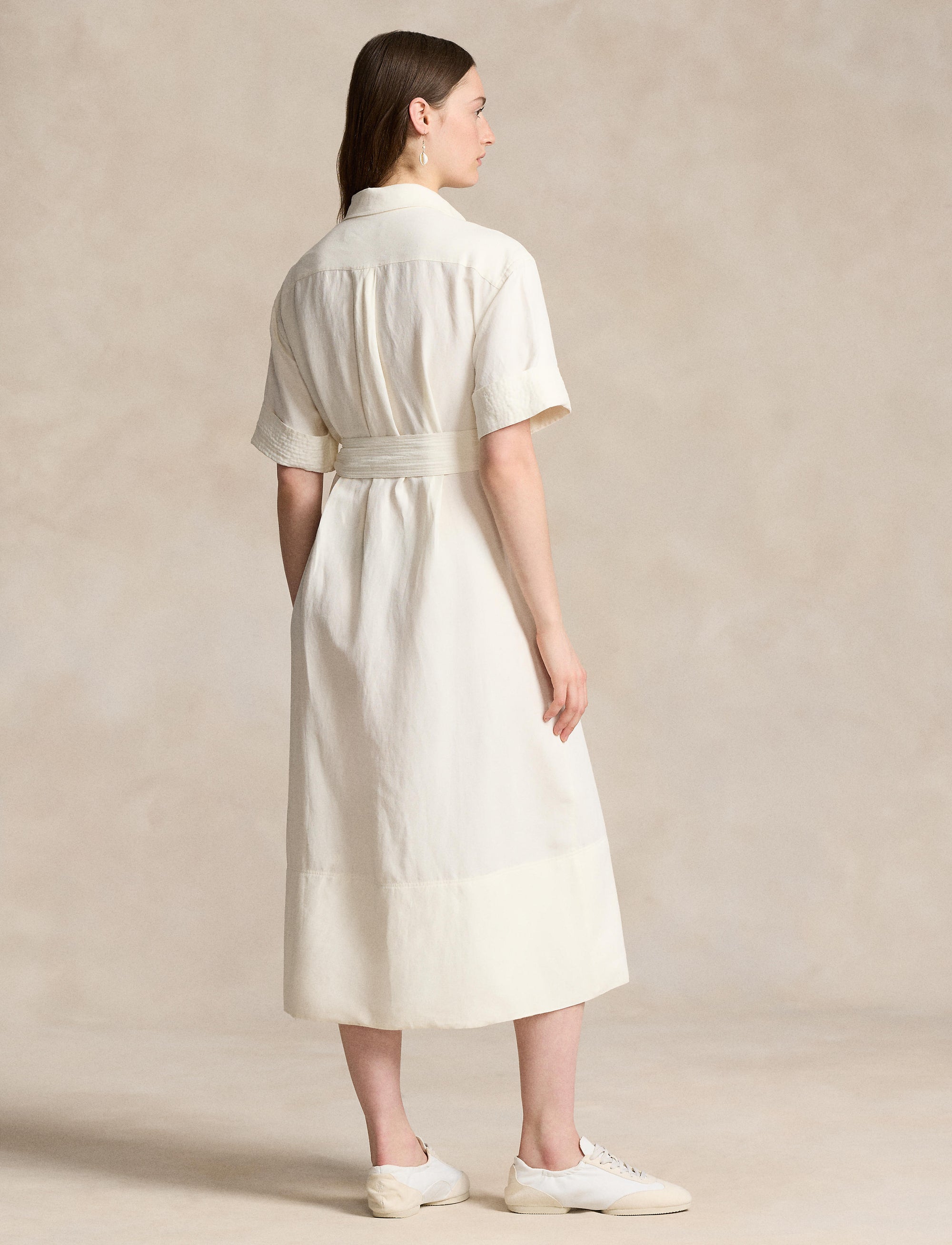 Robe-chemise ceinturée en soie et mélangé - Antique Cream