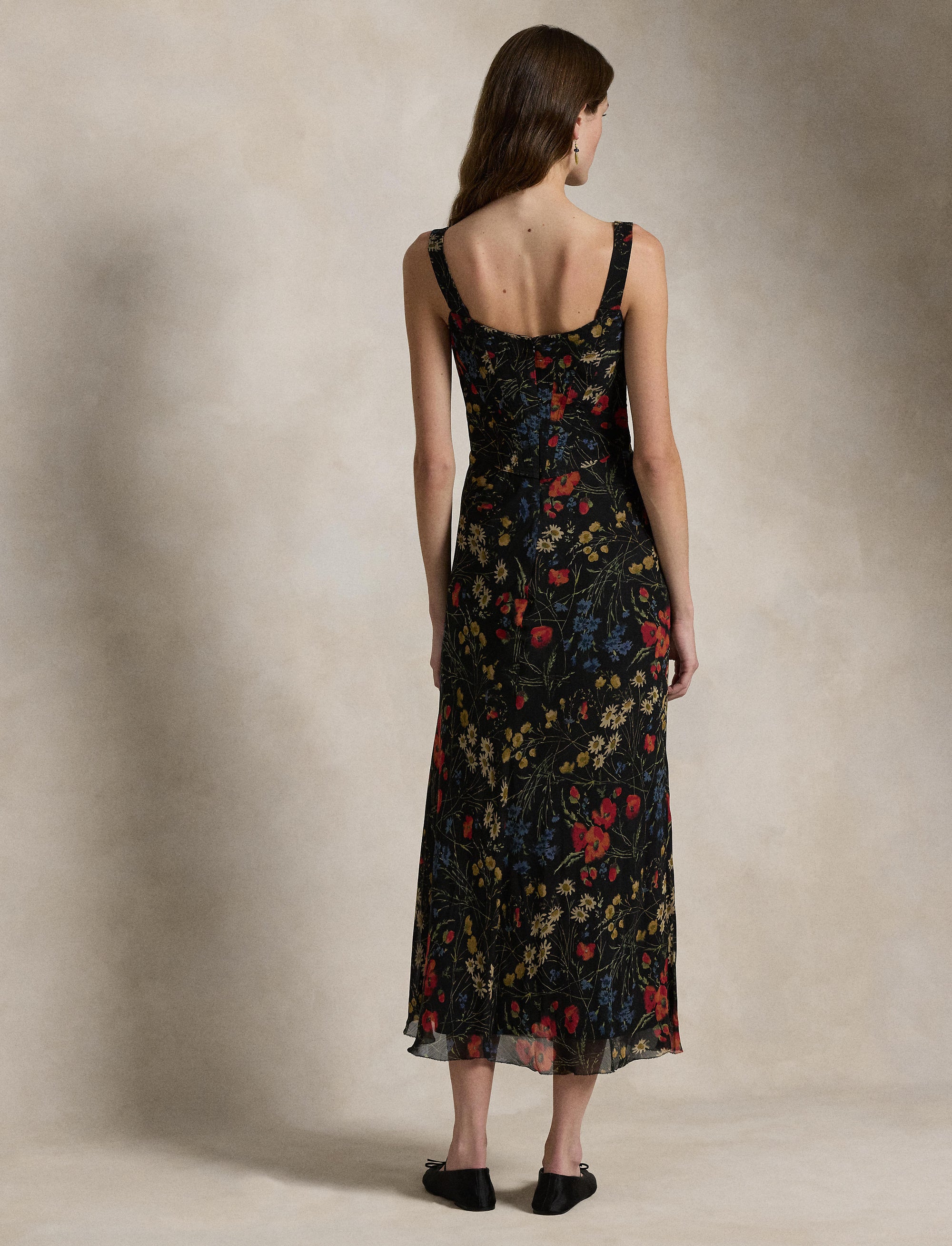 Maxi robe corset en mousseline fleurie - Midnight Garden
