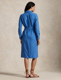 Belted linen shirt dress - Retreat Blue