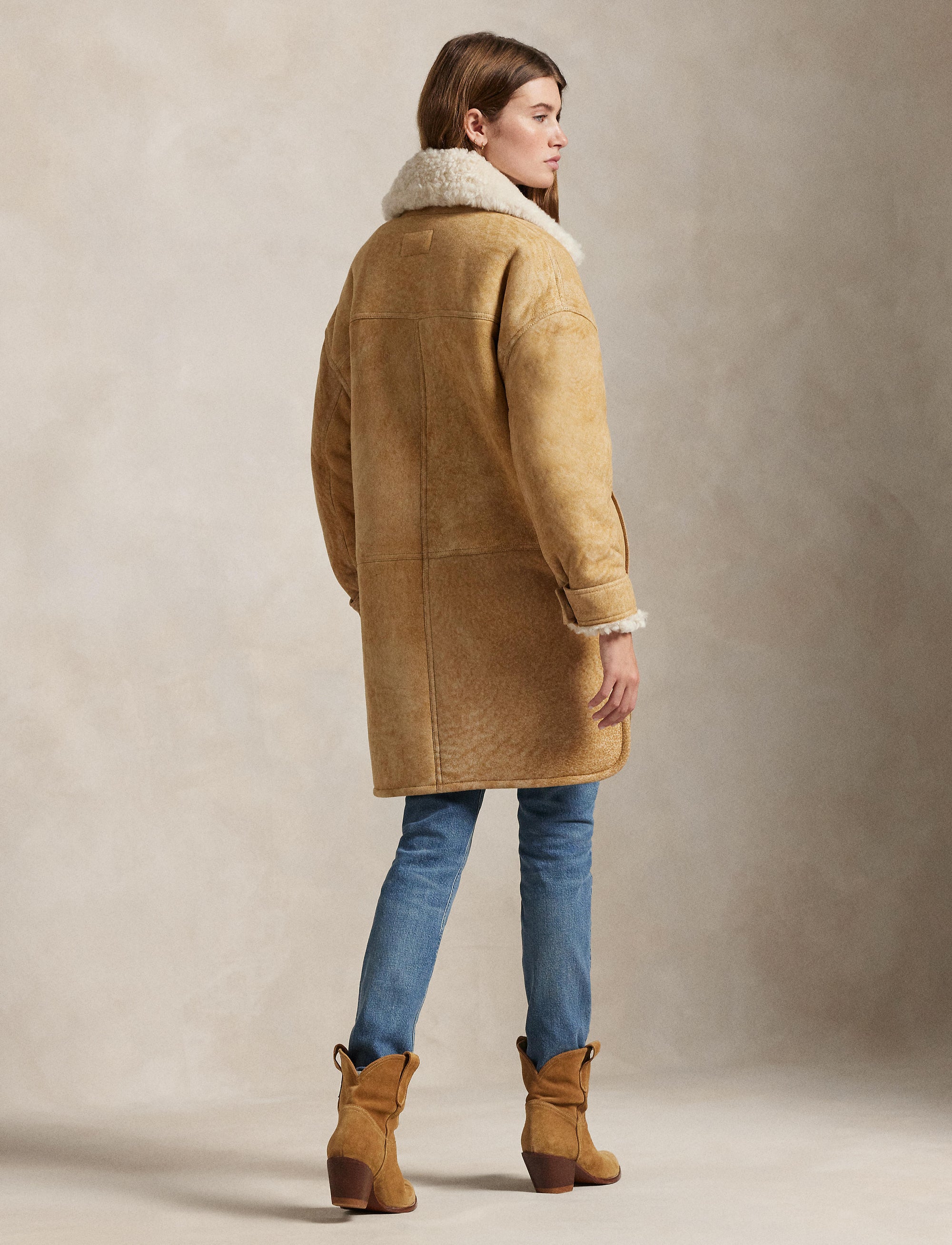 Veste utilitaire en peau lainée - Vintage Saddle-Cream