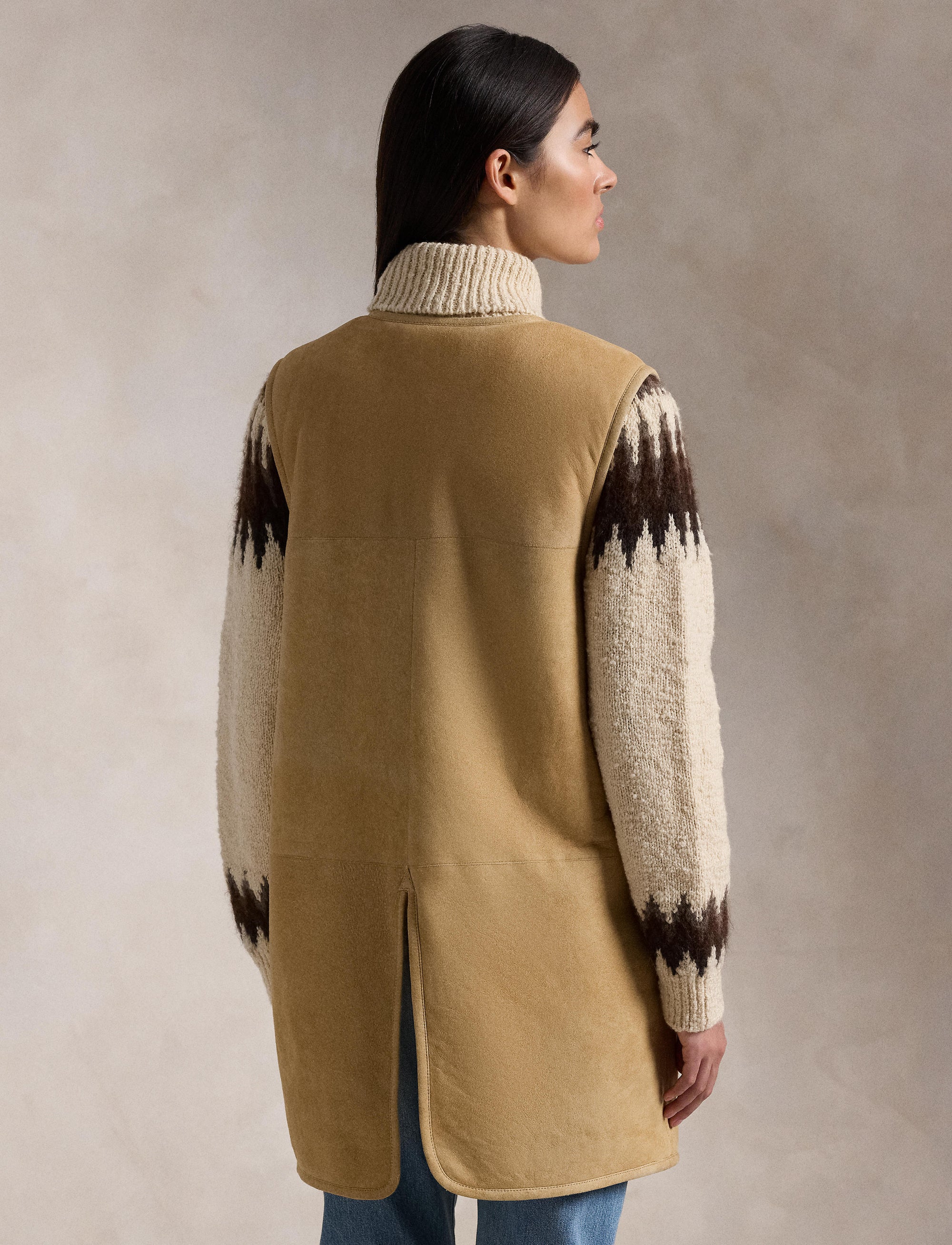 Reversible wool waistcoat - Vintage Saddle-Cream