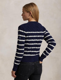 Cardigan rayé torsadé en laine et cachemire mélangé - Hunter Navy & Authentic Cream