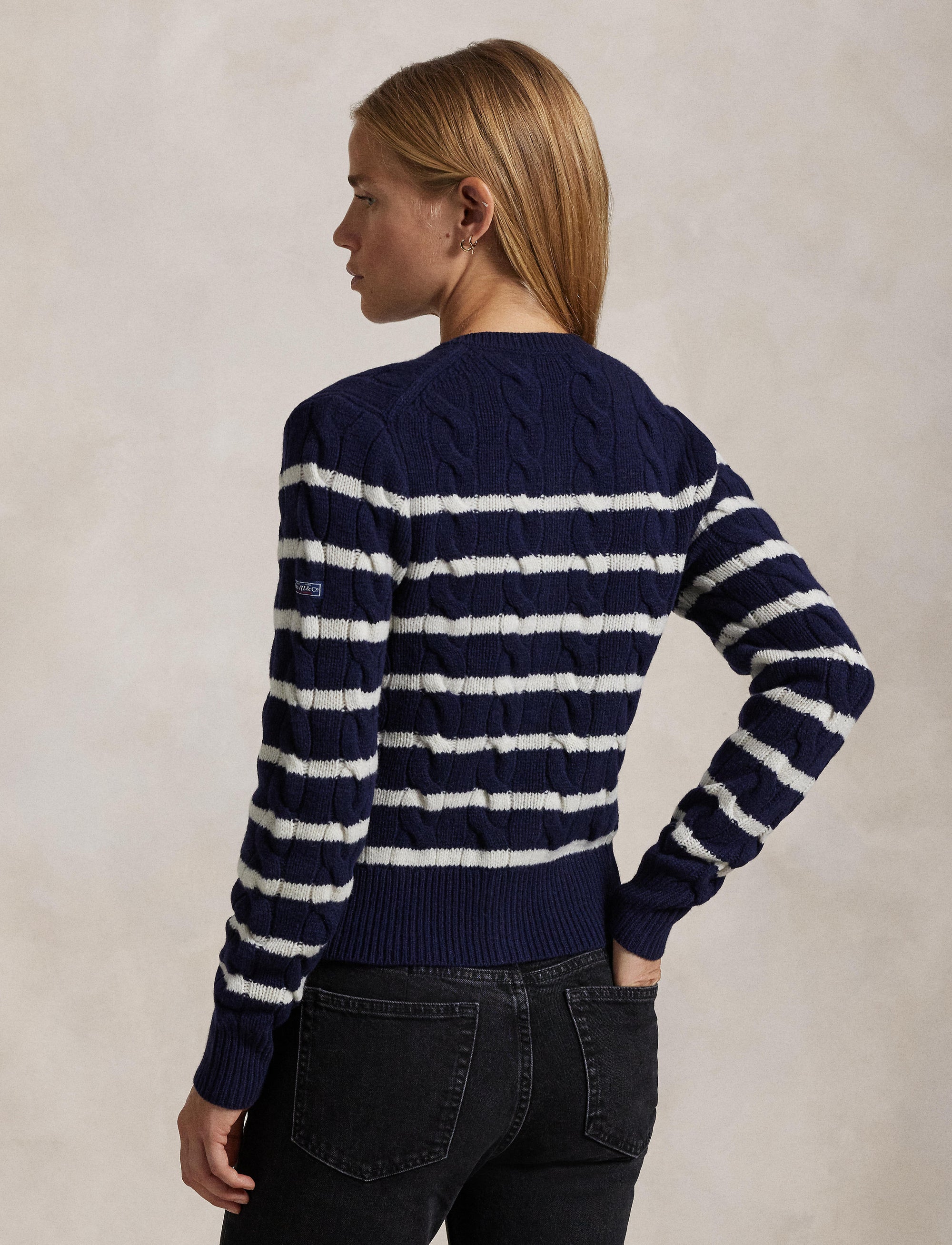 Cardigan rayé torsadé en laine et cachemire mélangé - Hunter Navy & Authentic Cream
