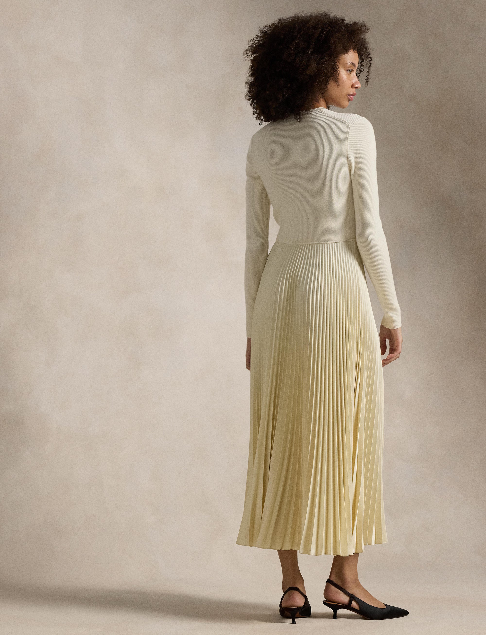 Robe à manches longues avec corsage pull en laine - Authentic Cream