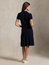 Robe torsadée manches courtes en coton  - Hunter Navy