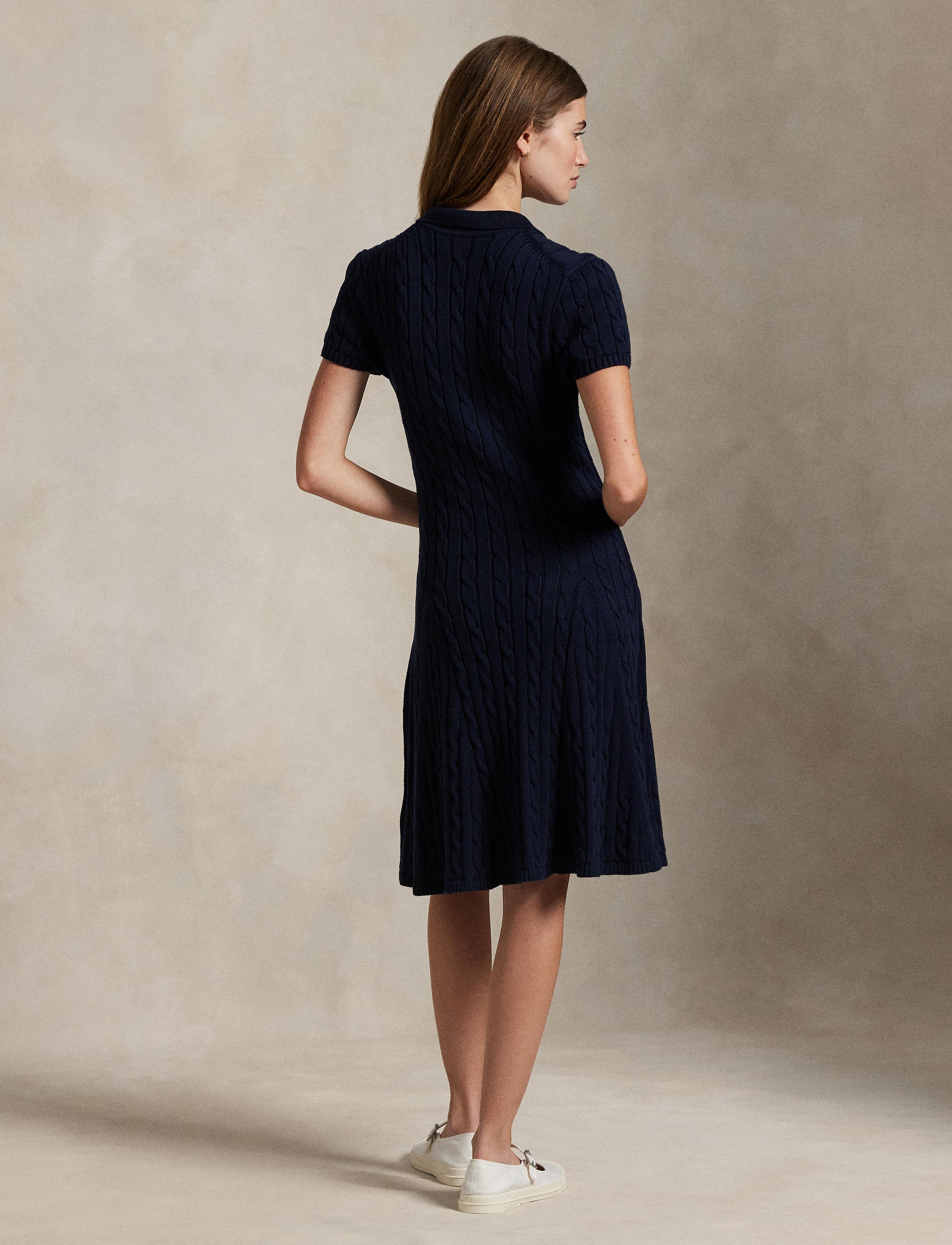 Robe torsadée manches courtes en coton  - Hunter Navy
