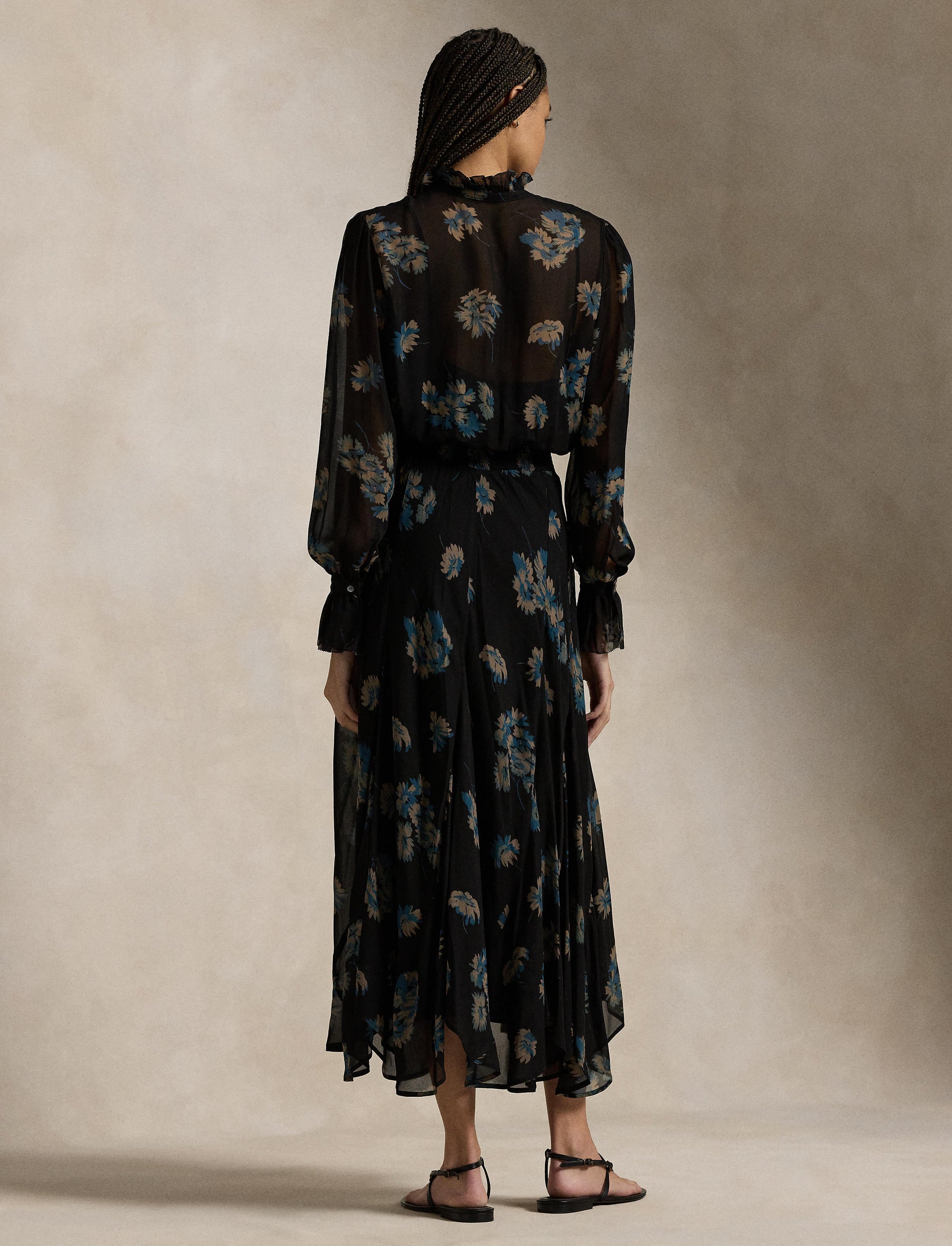 Floral georgette ruffled dress - Midnight Gardenia