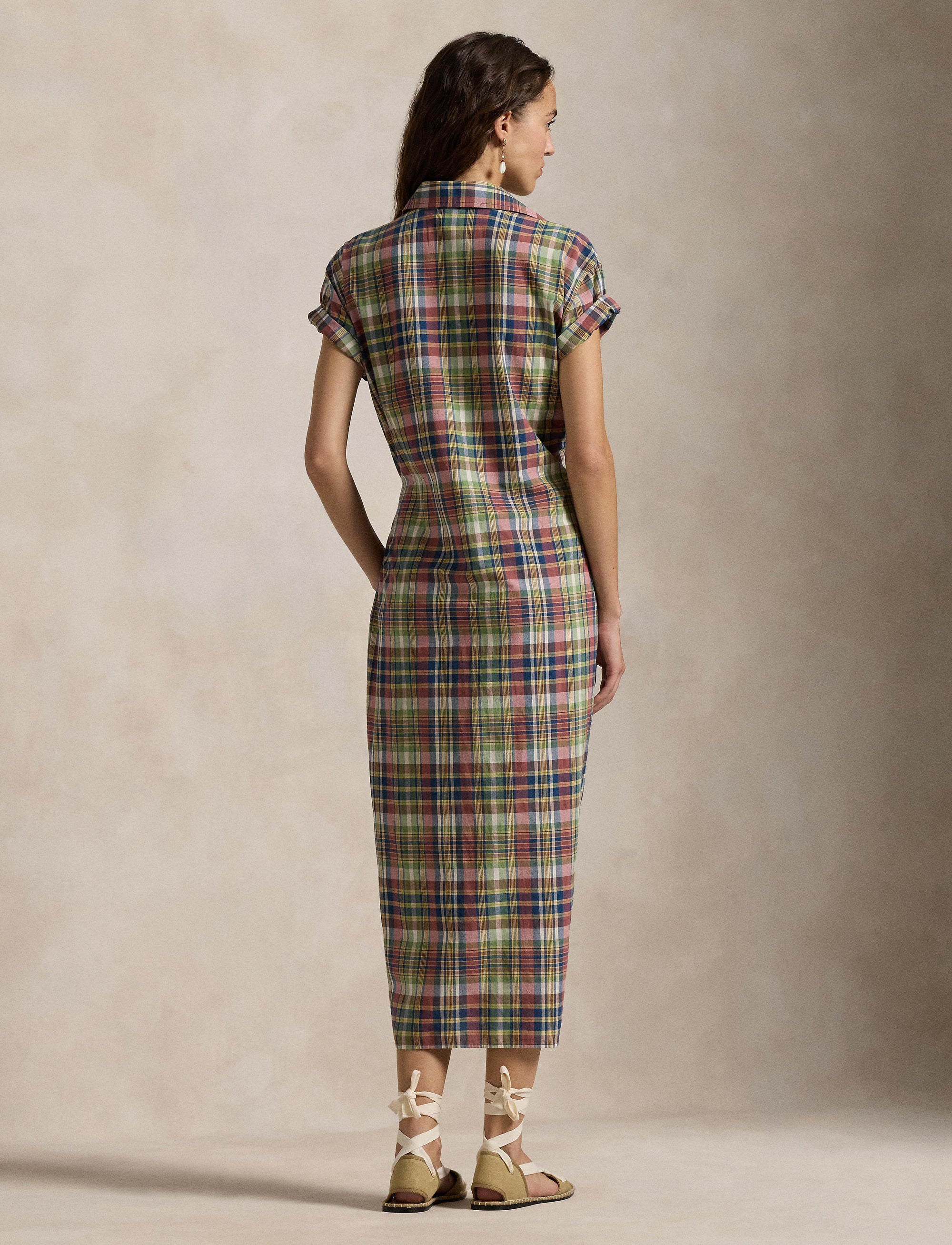 Robe-chemise écossaise en coton - Yellow, Green, Navy, Multicolore & Plaid