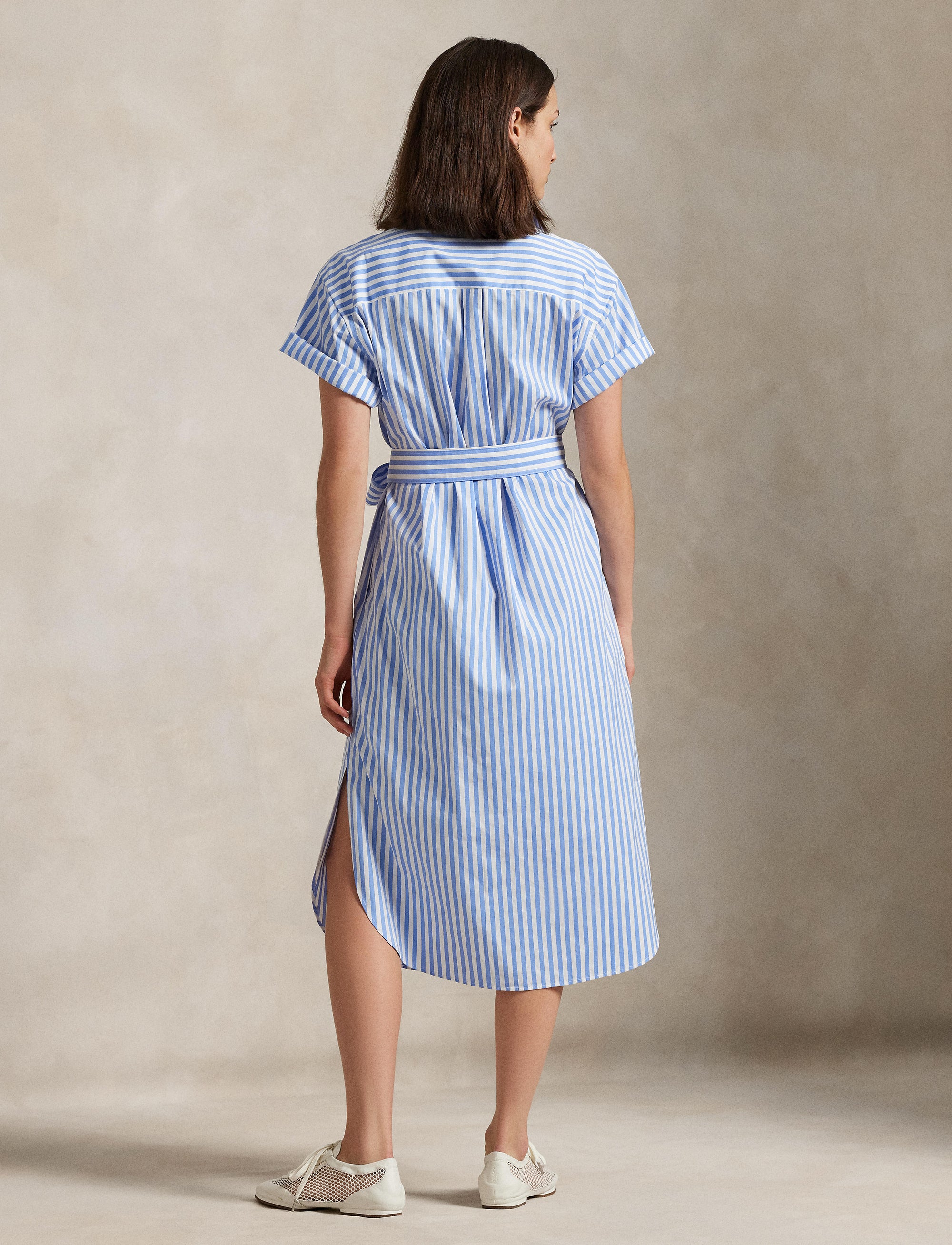 Robe-chemise ceinturée en coton rayé  - Blue & White Stripe