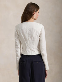 Veste à broderie fleurie en lin - Cream