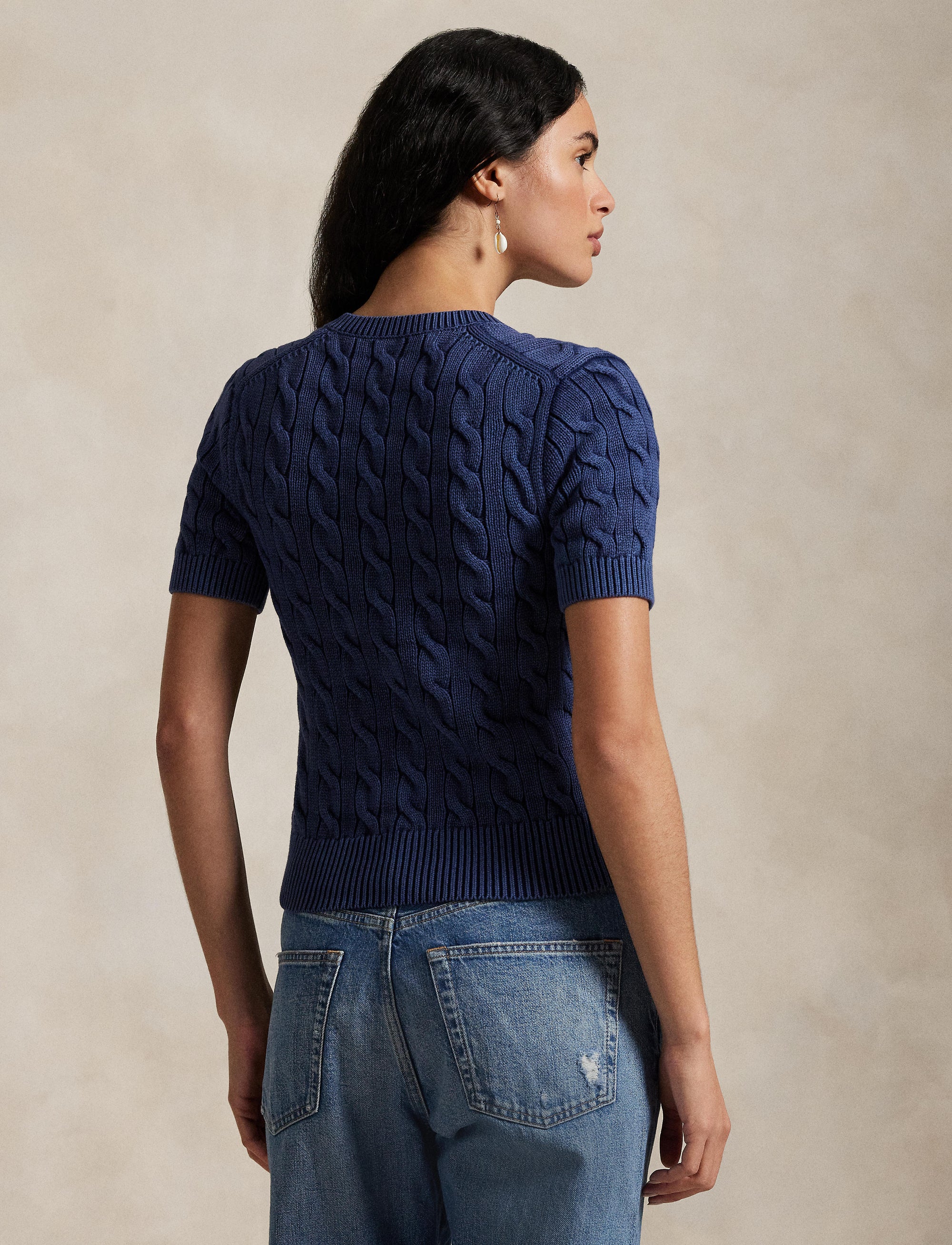 Cardigan torsadé à manches courtes coton - Midnight Royal