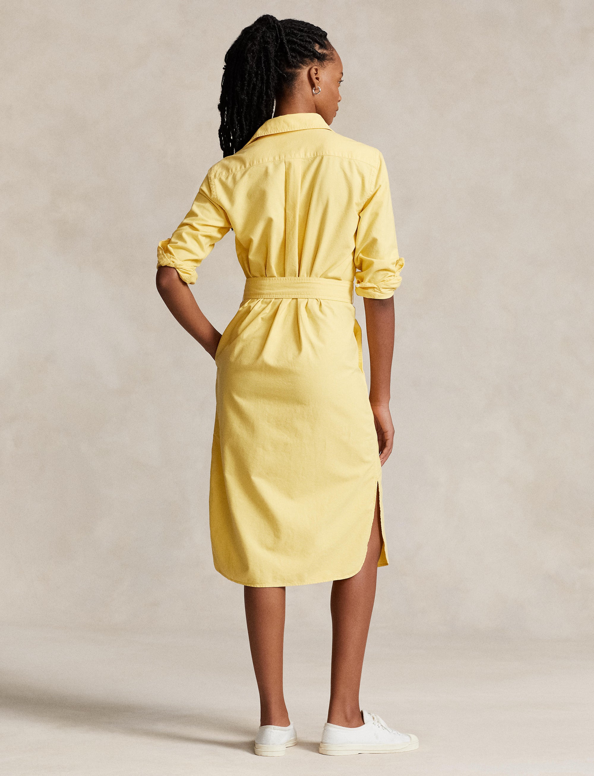Robe-chemise ceinturée en coton oxford - Yellow