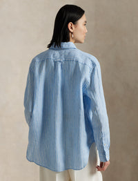 Chemise Oversize Fit rayée en lin - Light Blue & White