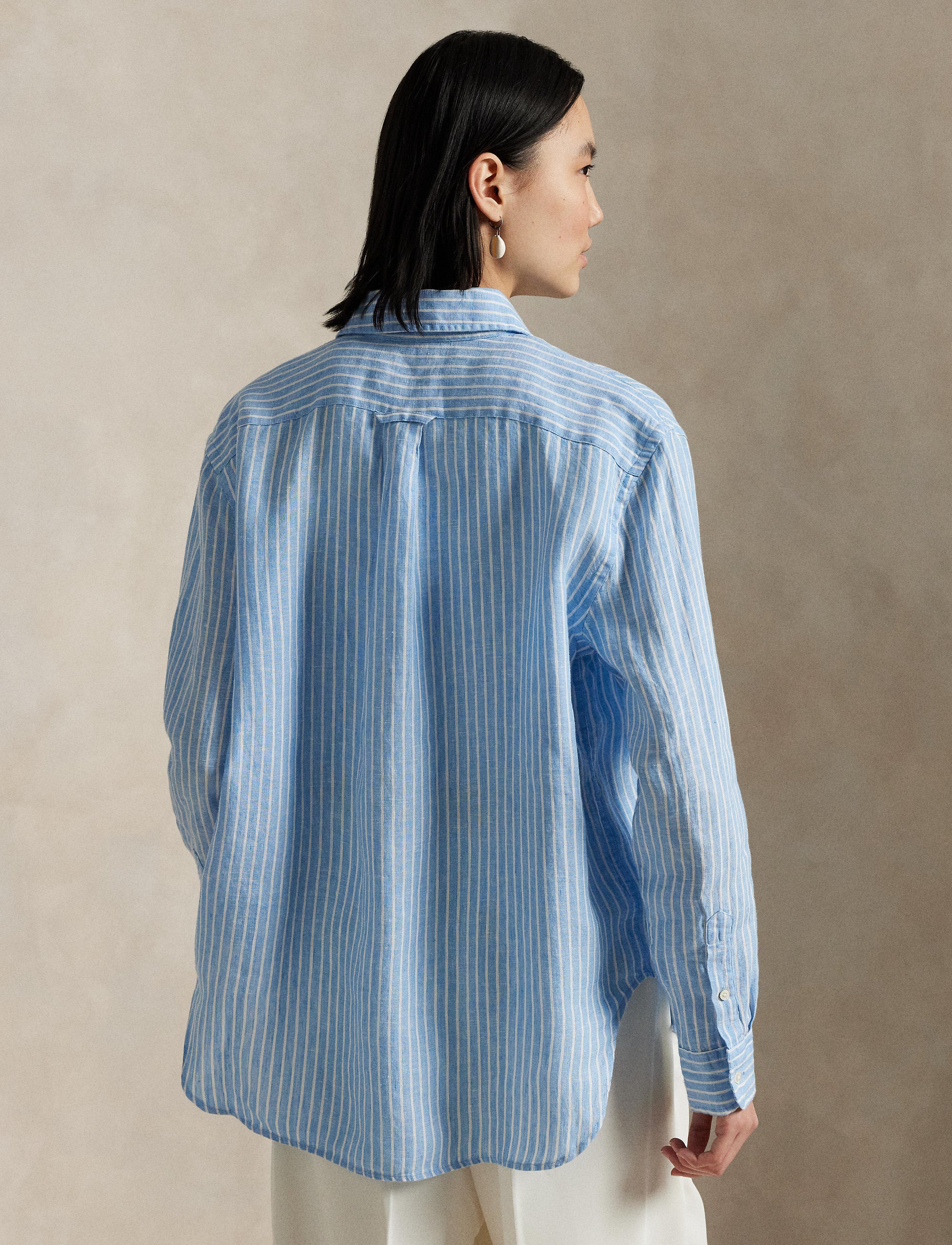 Chemise Oversize Fit rayée en lin - Light Blue & White