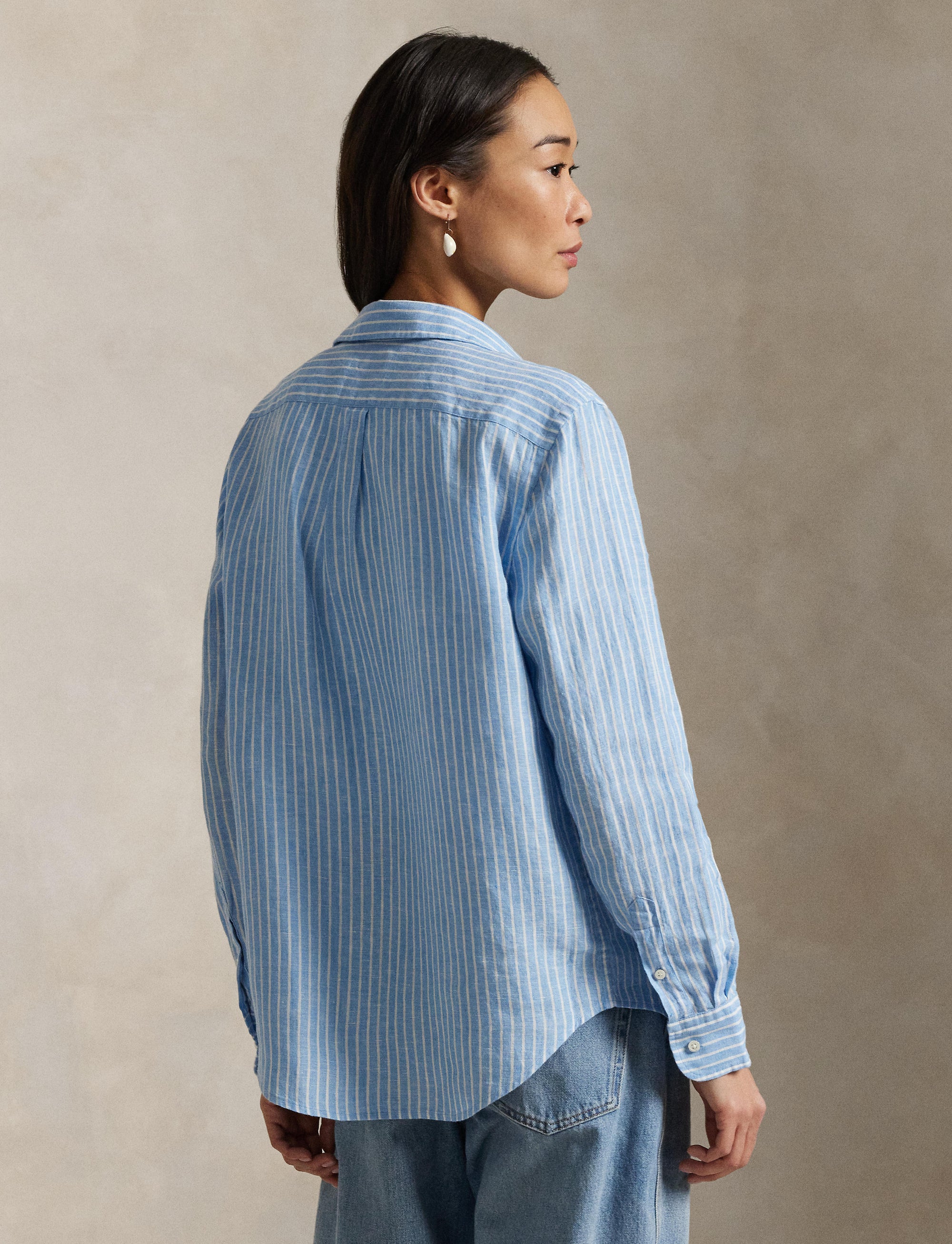 Classic Fit striped linen shirt - Light Blue & White