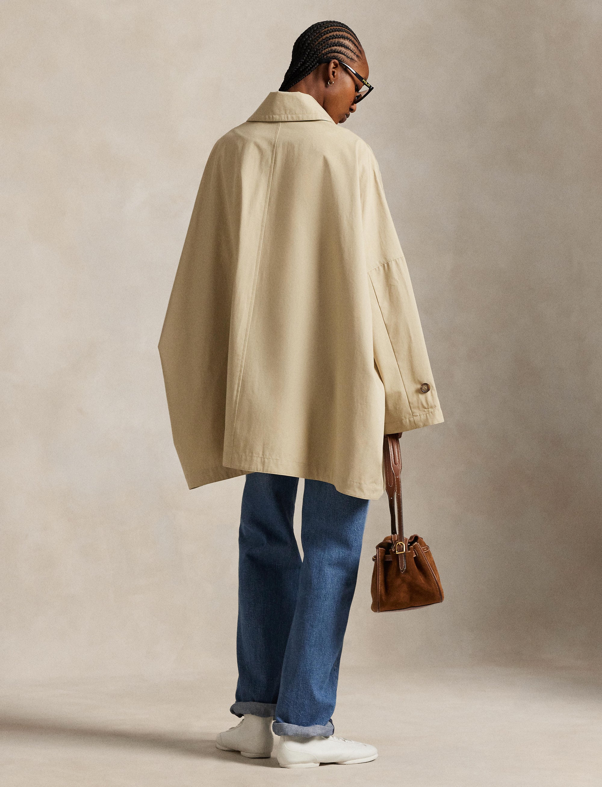 Oversize Fit Cotton Twill Coat - Tan