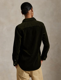 Slim Fit Cotton Velour Shirt - Olive